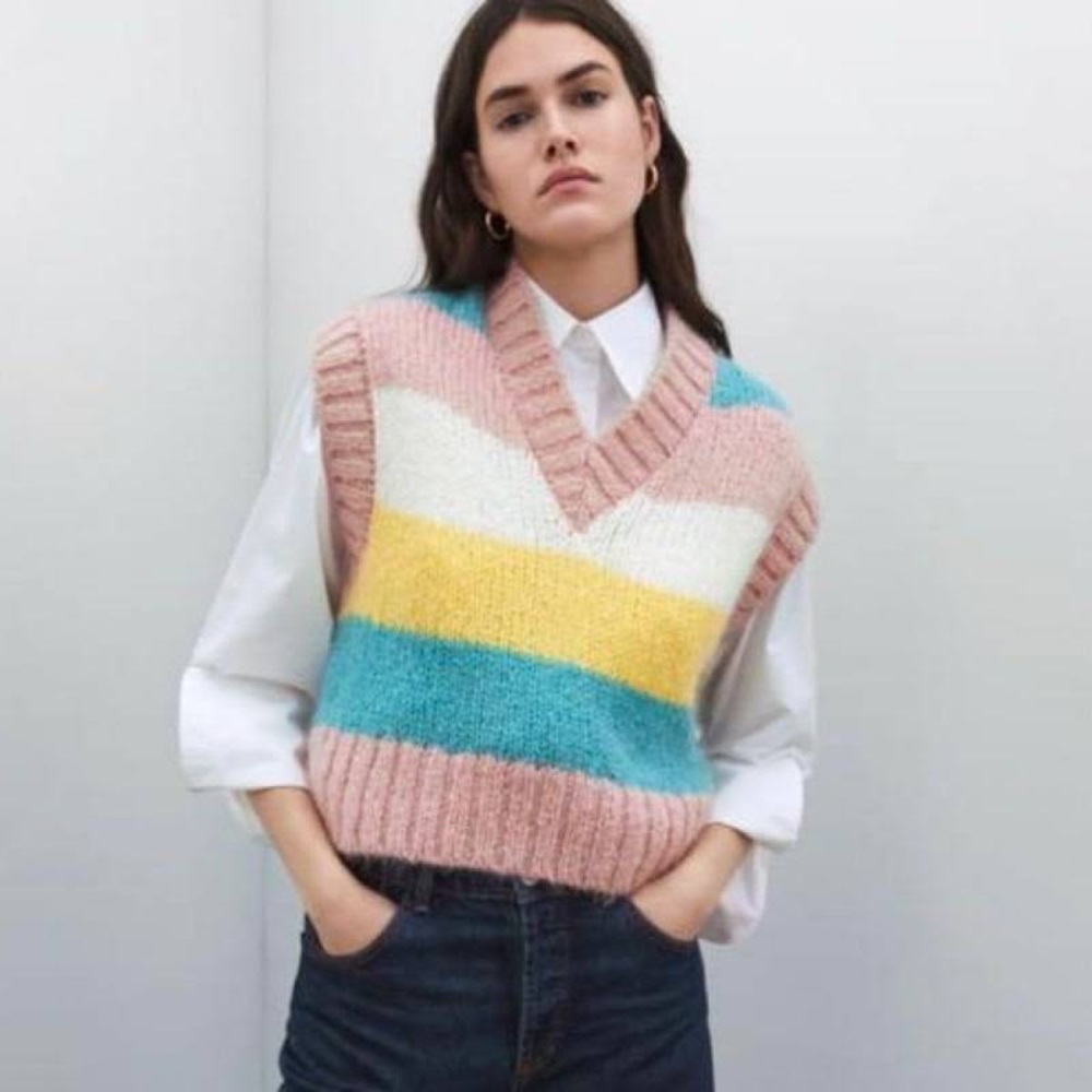 ZARA - Striped Knit Vest Multicolored SIZE: M